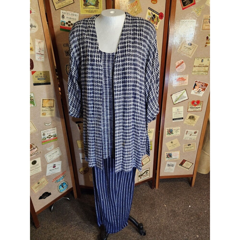 ZONDA NELLIS 3 pc Set Pants Jacket Top Woven Knit Sz Large Vtg Blue White